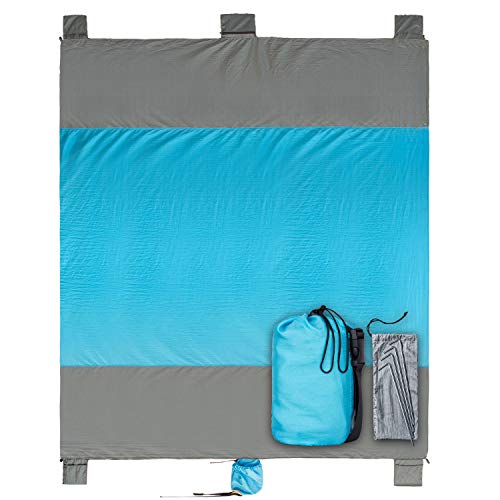 Morfone Sandproof Beach Blanket Lightweight, 7’ X 9’ Compact Outdoor Beach Mat with Portable Travel Pouch 4 Steel Stakes for Hiking, Picnic, Parks, Camping, Festival, Quick Drying