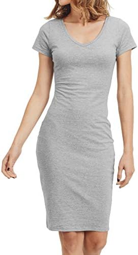 LaClef Women's Cotton V-Neck Bodycon T-Shirt Dress (Large, Heather Grey)  price in Saudi Arabia | Amazon Saudi Arabia | kanbkam