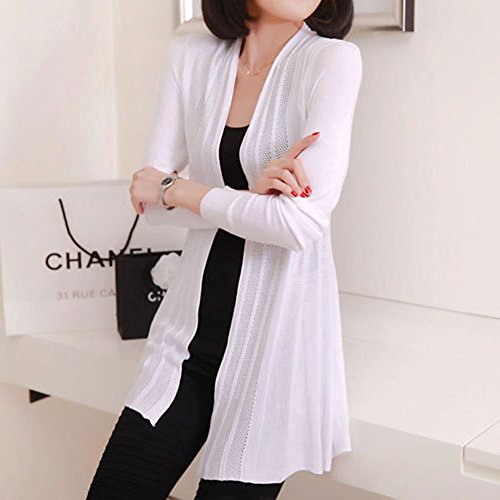 Shawhuaa Womens knitted Slim Fit Open Front Cardigan Sweater Shawl White