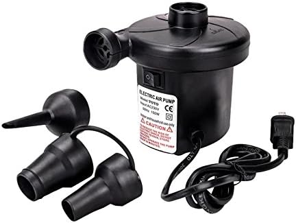 220V AC Electric Portable Quick-Fill Air Pump Inflate Deflate Toys with 3 Nozzles Air Compression Bag Mattress Bed Boat Pool Toy (50Hz,Black)