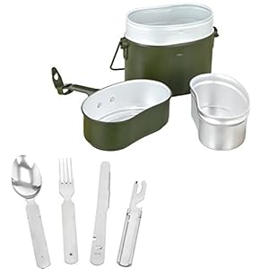 Bundeswehr Essgeschirr Set aus Aluminium – Feldbesteck & BW Kochgeschirr im Set – Outdoor Camping Geschirr für Bundeswehr, Survival, Trekking, Wandern & Festival