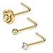 Ruifan 3PCS 20G 316L Surgical Steel Rose & Ball & Clear Round CZ Curved Nose Stud Ring L Shaped Piercing Jewelry - Gold