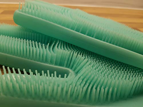 WashMe Magic Silicone Gloves with Wash Scrubber, 1 Pair of Cleaning Gloves for Dishwashing, Pet Bathing, Bathroom and Car Cleaning, Reusable and Heat Resistant Gloves (13.8 inches, XL) (Green) - Thumbnail 3