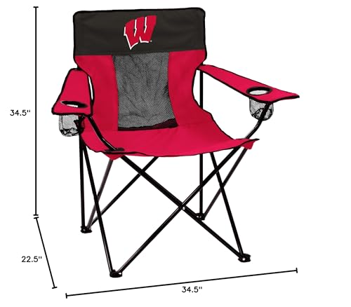 Logo Brands NCAA Wisconsin Badgers Elite Portable Chair - Premium Outdoor Chair with Cup Holder, Powder-Coated Steel Frame, Lightweight and Portable for Tailgating,and Sporting Events