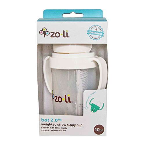 ZoLi BOT 2.0 Siliflex Weighted Straw Sippy Cup, 10 Ounces, White