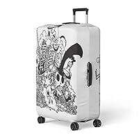 Semtomn Luggage Cover Rock Skull Doodle Music Roll Monster Anatomy Bird Black Travel Suitcase Cover Protector Baggage Case Fits 26-28 Inch