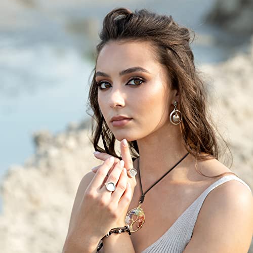 Healing Crystals Set NONKKY 7 Chakra Healing Crystal Stones Kit, Handmade-Woven Adjustable Rope, Healing Crystals Bracelet, 7 Chakra Tree of Life Necklaces for Valentine\'s Day, Yoga, Meditation