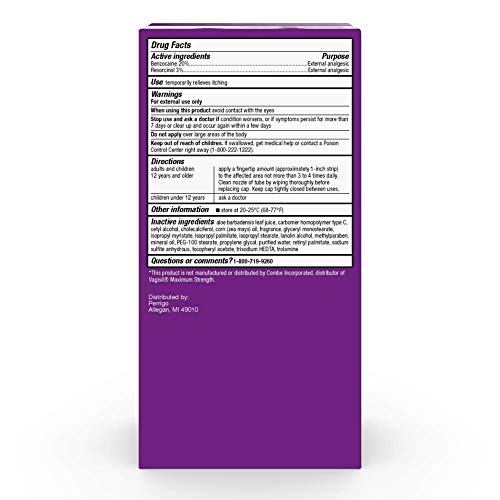 Basic Care Vagicaine Pain Relieving Anti-Itch Cream, Maximum Strength Instant Relief for Feminine Itch, 3 oz