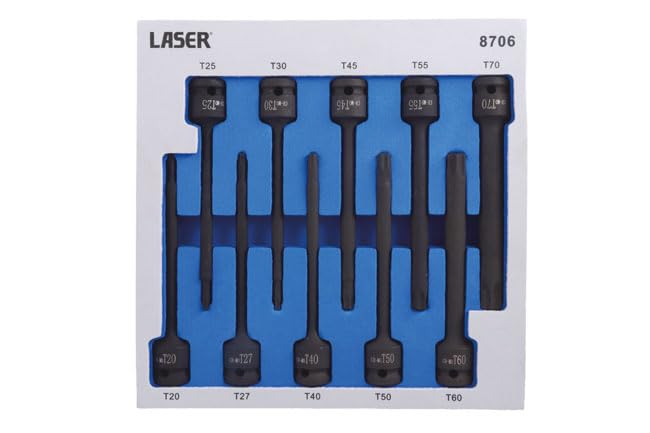Laser 8706 Extra Long Impact Star Bit Set 1/2" D 10pc
