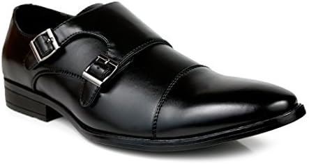 DS Shoes Mens Fashion Dress Slip On Loafers Shoes Double Monk Straps Cap Toe Black (7)