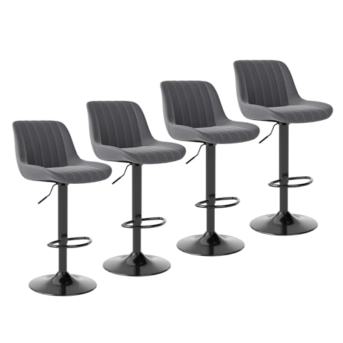Youhauchair Barhocker 4er Set, Drehbare Barhocker mit Lehne, Höhenverstellbar aus PU-Leder, Moderner Barstuhl Küchenhocker Bar Hocker Bar Stool, Dunke