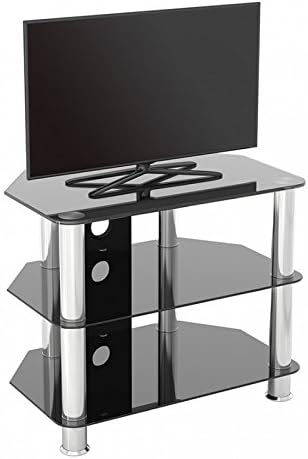 mahara Glass Corner TV Stand, Universal Black Glass TV Unit 60cm wide with Glass Shelves and Cable Management - Image 5