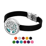 HOUSWEETY Aromatherapy Essential Oil Diffuser Bracelet-Stainless Steel Locket Pendant,11 Refill Pads(Non-engraving)