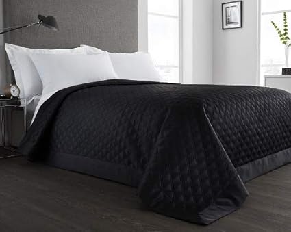 Black Quilted Reversible Bedspread Comforter Throw Amazon Co Uk