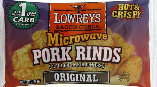 LOWREY’S BACON CURLS MICROWAVE PORK RINDS, 1.75 OZ/PACK (PACK OF 6)