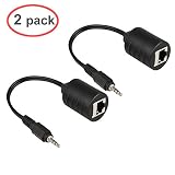 LINESO 2Pack 3.5mm Stereo to RJ45 Female Extender Over Cat5&Cat6 Cable (2X 3.5mm to RJ45 Female)