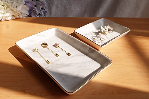 Eastyle Marble Rhombic Rectangular Jewelry Plate Jewelry Tray (Marble-A) - Thumbnail 2