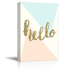 Canvas Wall Art - Hello Gold Glitter Pastel Geometric Canvas Art - Giclee Print Gallery Wrap Modern Home Art Ready to Hang - 12x18 inches