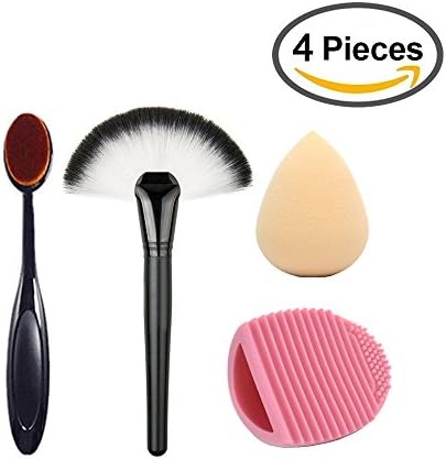 AMarkUp Large Powered Face Fan Makeup Brush + Oval Toothbrush Curve Contour Brush with Cleaner Glove Sponge Puff