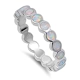 Sterling Silver Women's White Lab Opal Stackable Wedding Eternity Ring (Sizes 4-10)