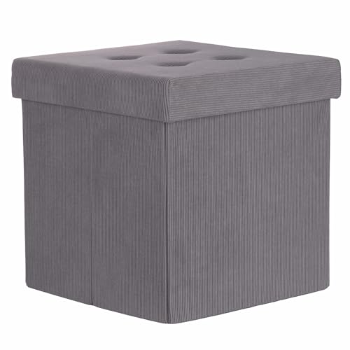 Galileo Pouf de Rangement Polyvalent, Structure en MDF, revêtement Effet Velours côtelé Gris 38 x 38 x H 38 cm, Sibylle