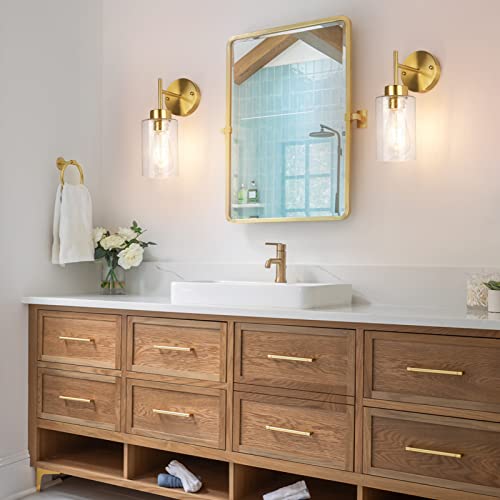 Lámpara De Pared Interior, JSXing Apliques De Pared Con Pantalla De Vidrio Transparente, Lampara De Pared Para Baño, Dormitorio, Espejo, Sala De Estar,E26 Base (Oro-2 piezas)