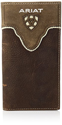 Ariat Men's Distressed Shield Inlay Rodeo Western Wallet, Brown, One Size