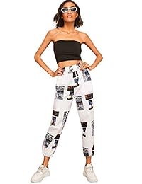 WDIRARA Cintura con cordón para dama Moda Colorblock Pantalones largos de entrenamiento