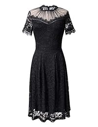 VFSHOW vestido de cóctel plisado de encaje floral para mujer, vestido de fiesta de una línea