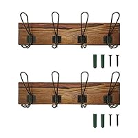 Kolymax 2 Pack Rustic Coat Rack Wall Mounted, Solid Wood Coat Hook Rack with 8 Hooks Perfect Touch for Your Entryway, Mudroom, Kitchen, Bathroom and More, Brown 16.34inch