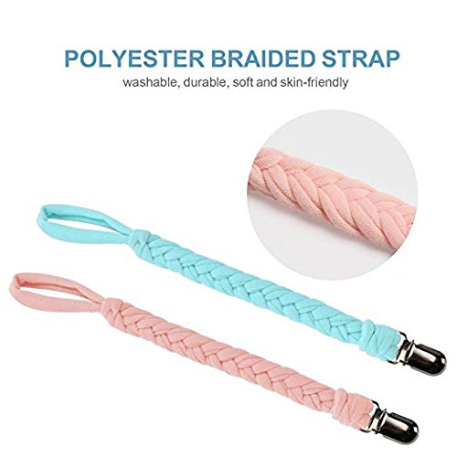 Pacifier Clips, Universal Baby Teething Ring Holder for Boys& Girls, Flexible Holder Leash for All Pacifiers,Teething Toy Or Soothie (Pack of 4 PCS Pink/Blue/Rose Red/Purple)