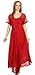 Sakkas 16602 - Shasta Lace Embroidered Cap Sleeves Long Caftan Dress/Cover up - Red - OS