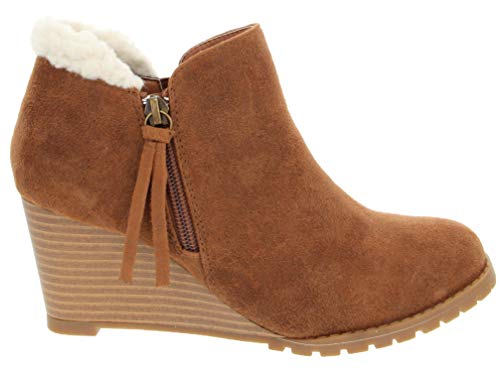 Sugar Women's Ladie Wedge Bootie with Buckle Ankle Boot 7 Brown
