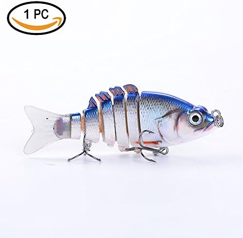 Alilure Swimbait Fishing Lures, Lifelike Lures Bass Crankbait with Hard Treble Hooks for Freshwater and Saltwater Rattles Attract Fish 3.35 inch 0.4 oz, 6 Segment, Soft tail - Color B