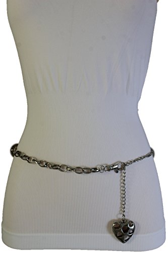 TFJ Women Fashion Silver Metal Chains Belt Love Heart Charm Plus M L XL