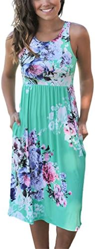Bulawoo Women Racerback Sleeveless Casual Floral Print Boho Tank Midi Dress Large Green