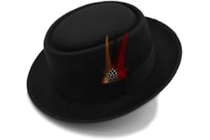 Cotilafi Classic Pork Pie Hat with Feathers Flat Top Fedora, Vintage Panama Hats, Warm Comfortable Jazz Cap