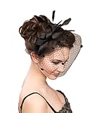 vimans Women's Bowknot Feather Detachable Cocktail Party Veil Fascinator Hair Clip Hat