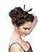 Vimans Women's Bow Feather Detachable Cocktail Party Veil Fascinator Hair Clip Hat