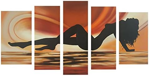 JOJOIL Art Hand Painted Canvas Oil Painting Artwork of Naked Women 5 Piece Modern Wall Art Framed for Room Decor