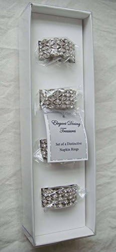 Napkin Rings Silver With Crystals Set Of 4 In Beautiful Gift Box