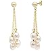 14K yellow Gold 4 Chain Dangle White Freshwater Cultured Pearl Stud Earrings for Women 6-6.5mm