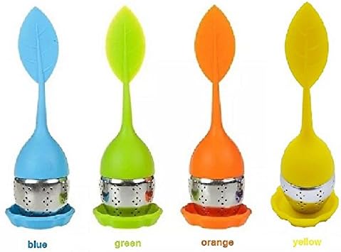 MyBeautyfulLife Tea Infuser 4-Pack Silicone Tea Infuser Handle Stainless Steel Strainer filter Infuser with Drip Tray for Loose Leaf Grain