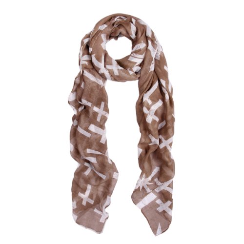 Premium Vintage Cross Star Design Scarf Wrap, Brown