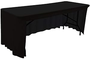 HAORUI Open Back Table Skirts, Rectangle Wrinkle Resistant Table Clothes, Ruffles Elastic Table Cover for Banquets, Weddings, Parties (6ft Black)