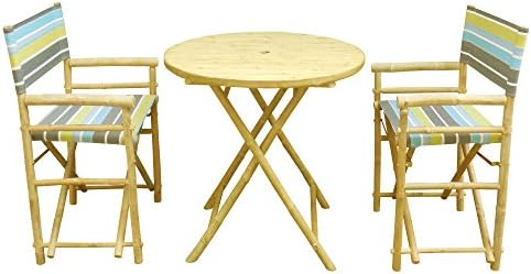Zero Emission World Set-011-05S Set Of 1 Round Table (Ta-143) + 2 Director Chairs (Each Canvas)- Green Stripes, Natural, 31.5X31.5X29.5 22.83X18.11X35.43