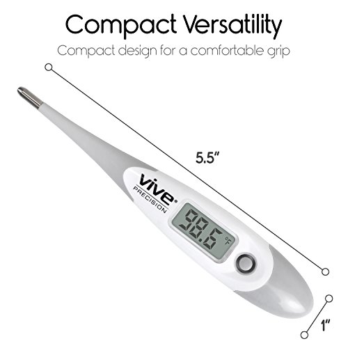 Digital Oral Thermometer by Vive Precision - Electronic Basal Body Temperature Monitor for Fevers - Fast, Quick Reading, Accurate, Waterproof, Medical Rectal Thermometer - For Adults and Children - Thumbnail 3
