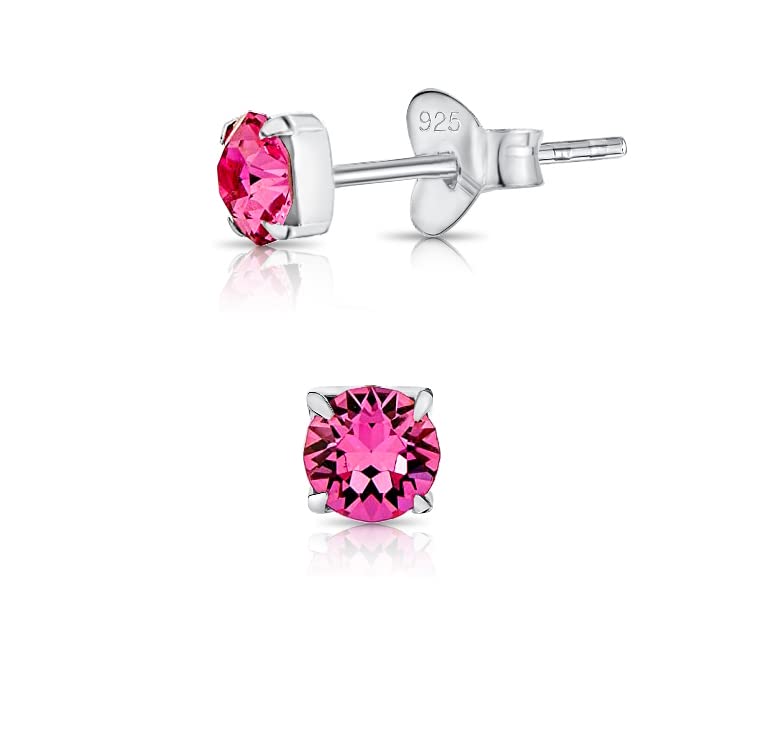 DTPsilver® 925 Sterling Silver SMALL Square Stud Earrings made with Round Glittering Crystals from Swarovski® Elements - Diameter: 4 mm - Colour : Rose