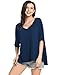 ACEVOG Women's Sexy Long Batwing Sleeve Side Slits Loose Pullover V Neck Casual Top Blouse T-Shirt