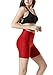 TSLA Women's High Waisted Bike Shorts, Workout Running Yoga Shorts with Pocket, Athletic Stretch Exercise Shorts, 7'' Pocket Red, Large